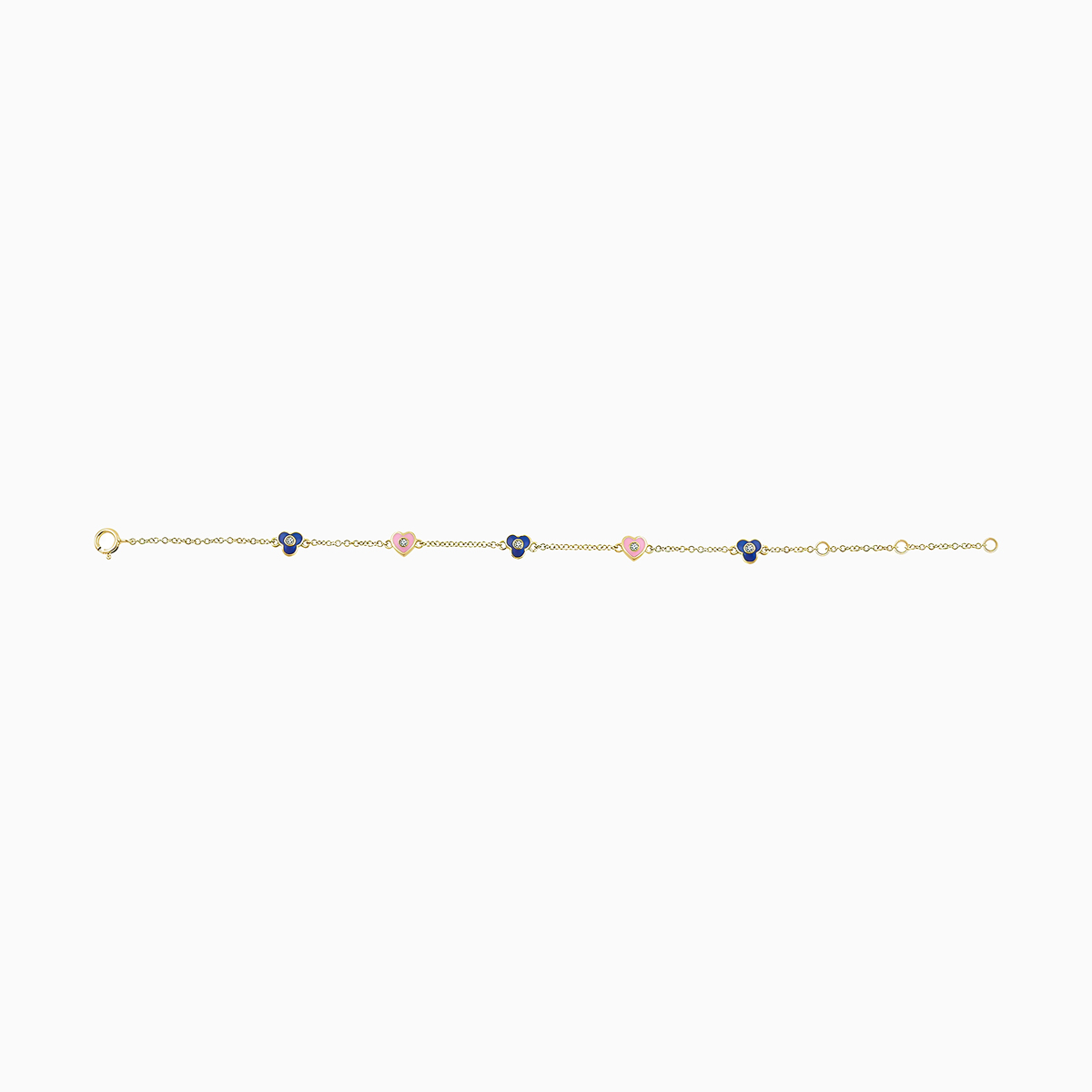 Flowers and Hearts Natural Diamond Station Bracelet, 14k Yellow Gold